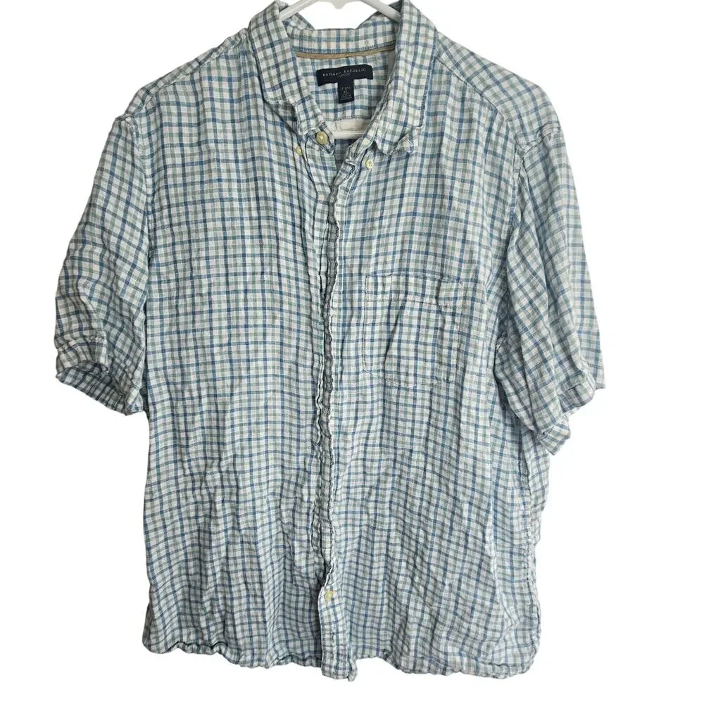Banana Republic Mens Plaid Linen Shirt XL Classic Fit Preppy Minimalist Coastal